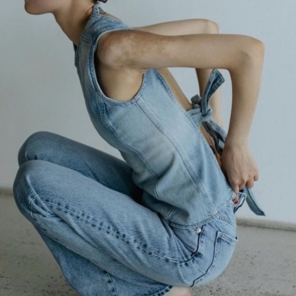 Backless Slim-Fit Denim Strapless Top (PREORDER)